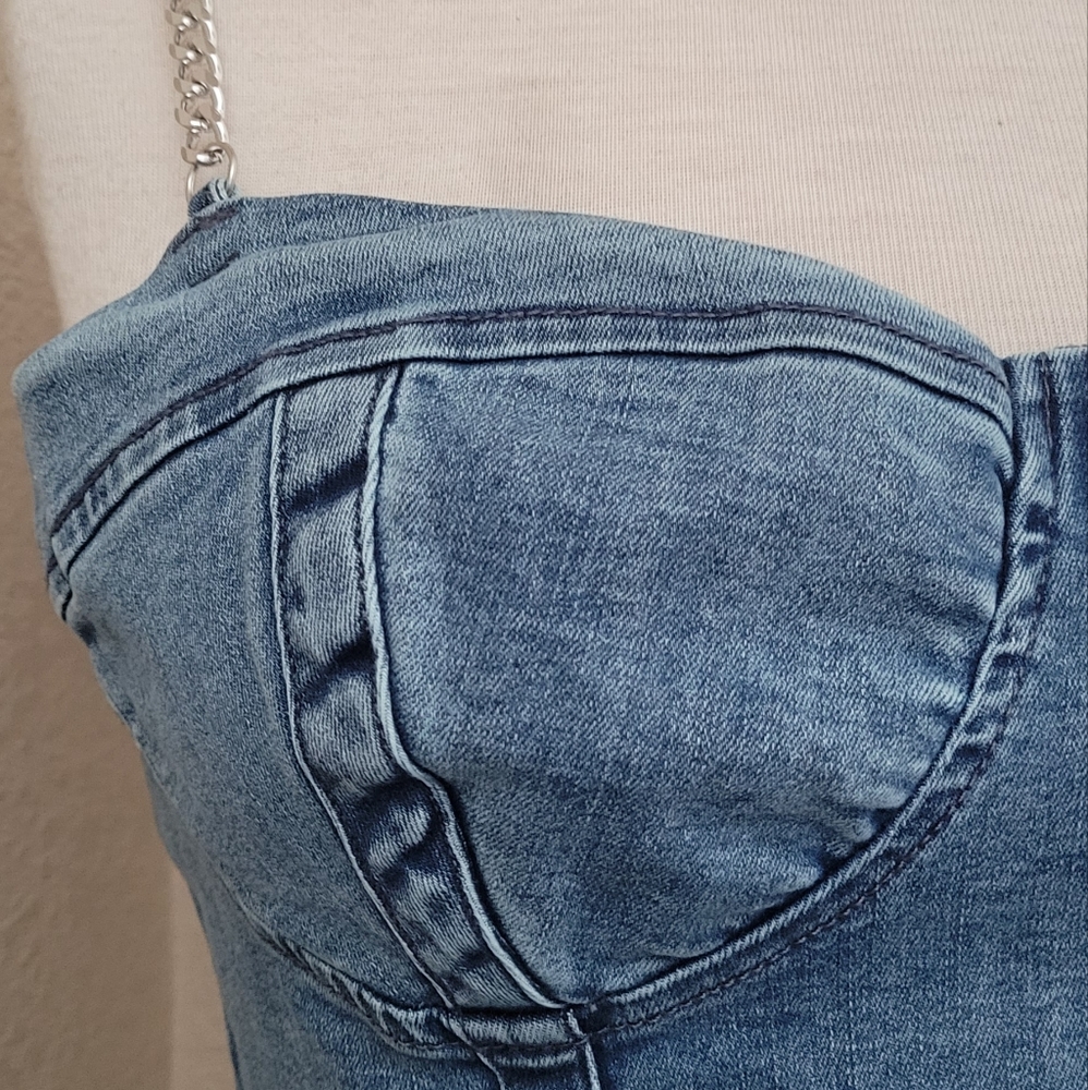 Guess Denim Bustier, L, Medium Wash - Picture 4 of 8